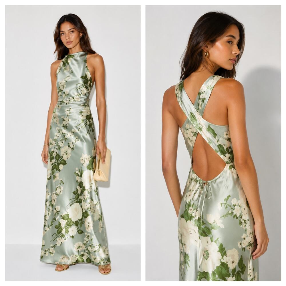 reformation anaiis silk Maxi dress tarragon US2 NWT